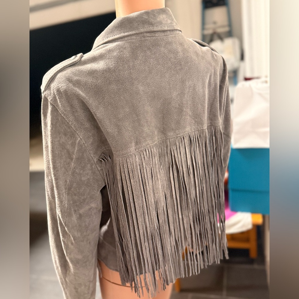 BlankNYC Gray Suede Fringe Leather Jacket - Picture 7 of 7